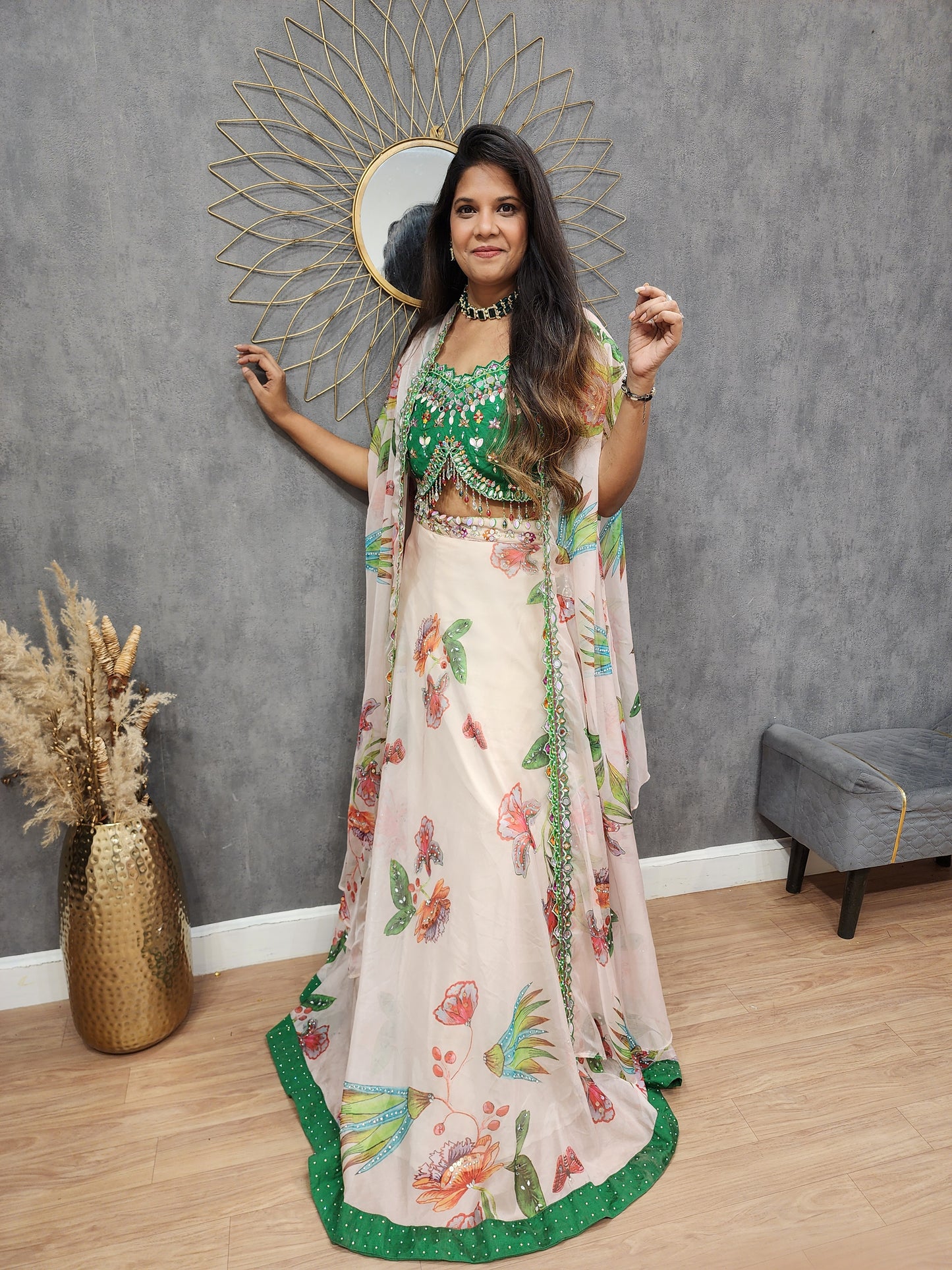 Aishwarya floral print embroided lehenga with organza dupatta