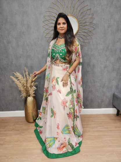 Aishwarya floral print embroided lehenga with organza dupatta