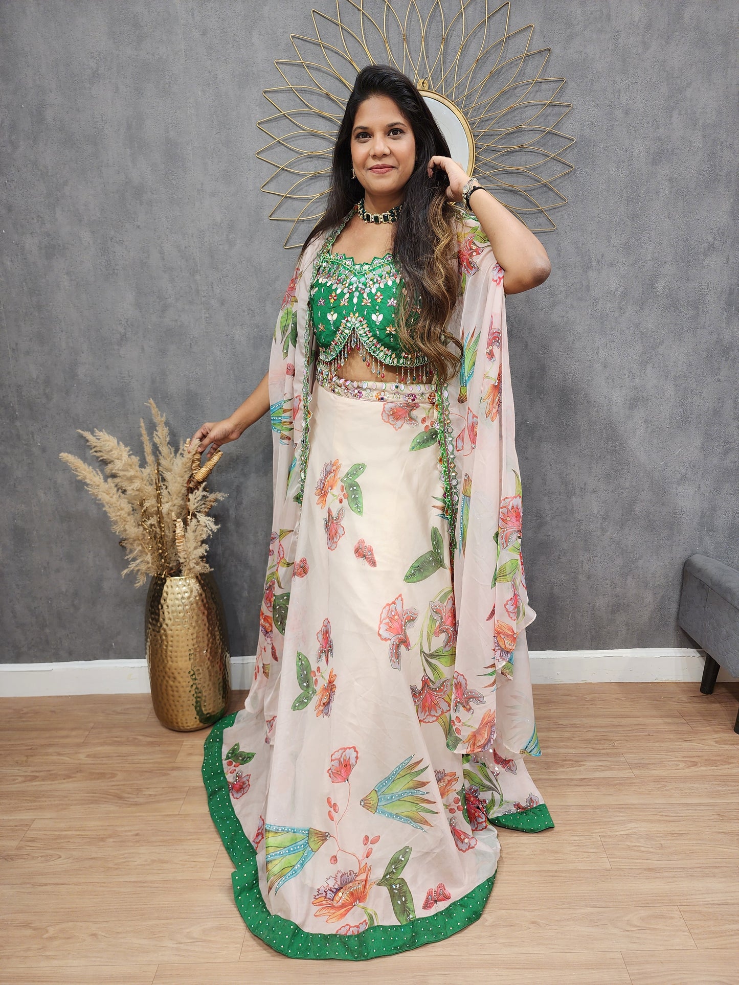 Aishwarya floral print embroided lehenga with organza dupatta