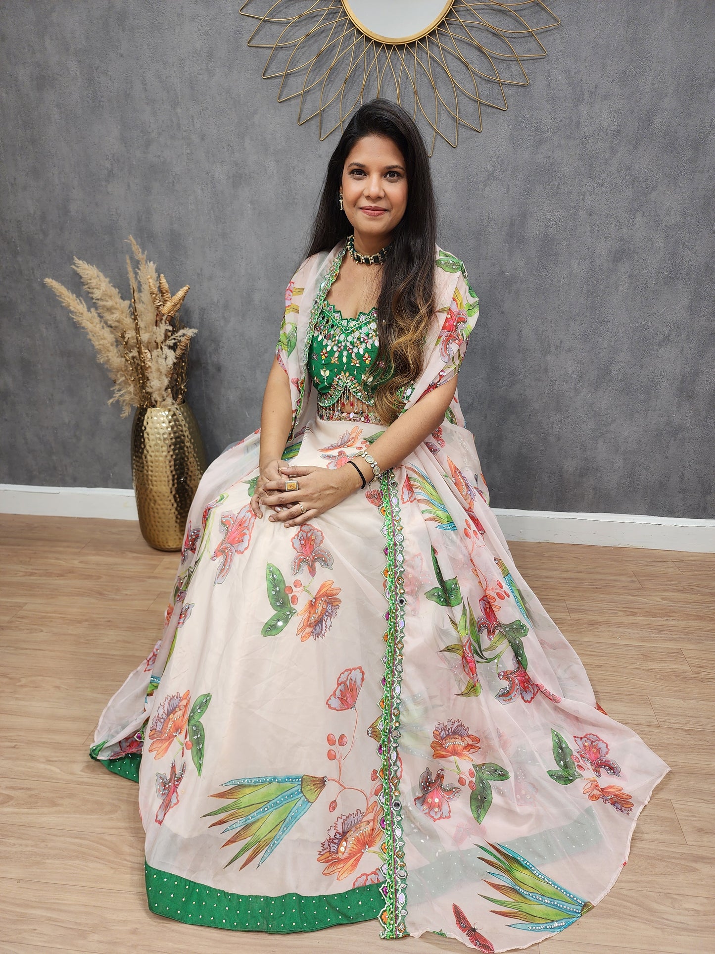 Aishwarya floral print embroided lehenga with organza dupatta