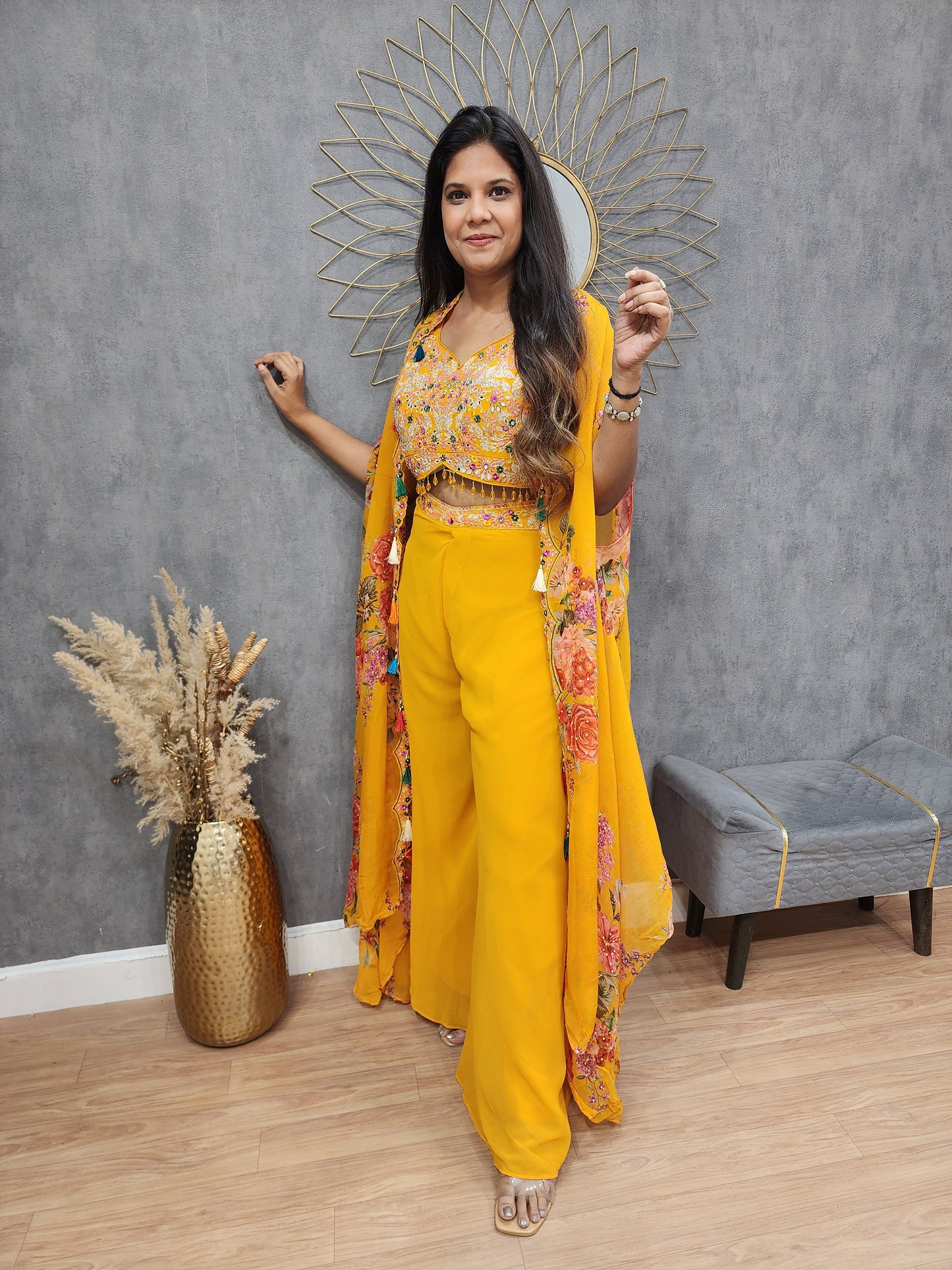 Sukhmani Mango yellow 3pc indowestern suit