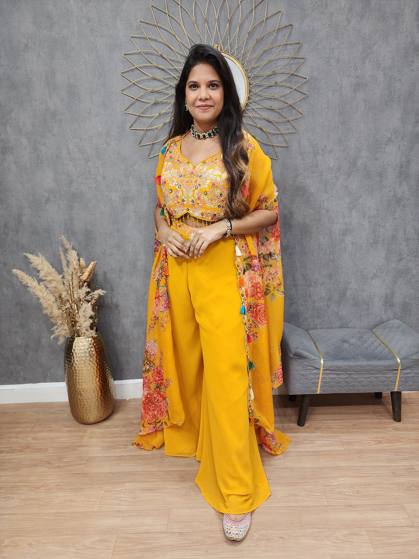 Sukhmani Mango yellow 3pc indowestern suit