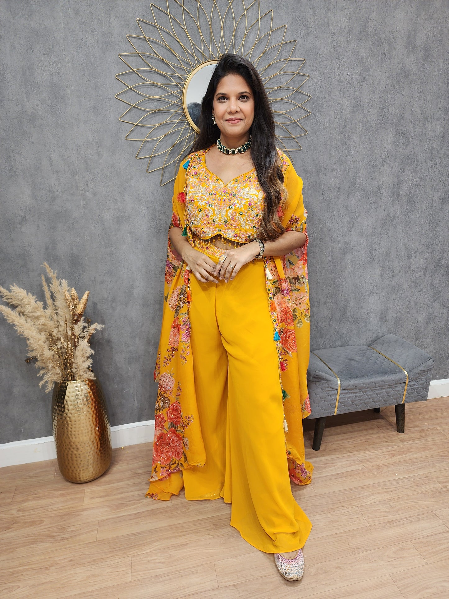 Sukhmani Mango yellow 3pc indowestern suit