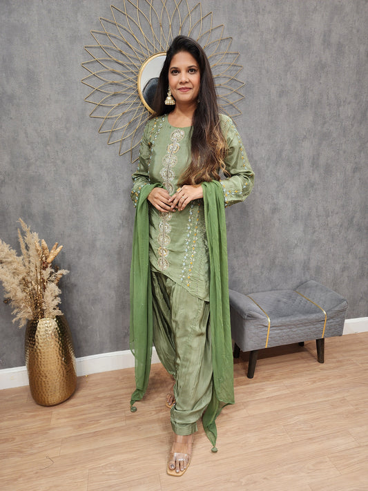 Green High low Embroided suit with designer pant