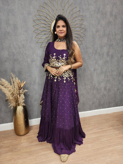 Yami Purple step gotapatti crop-top lehenga