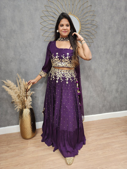 Yami Purple step gotapatti crop-top lehenga