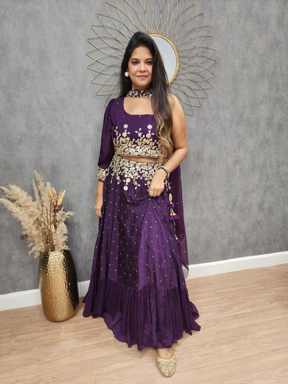 Yami Purple step gotapatti crop-top lehenga