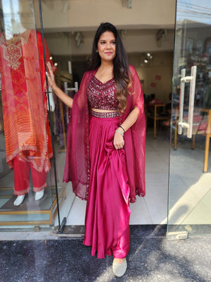 Dilkash Cherry pink 3pc indowestern cowl dress
