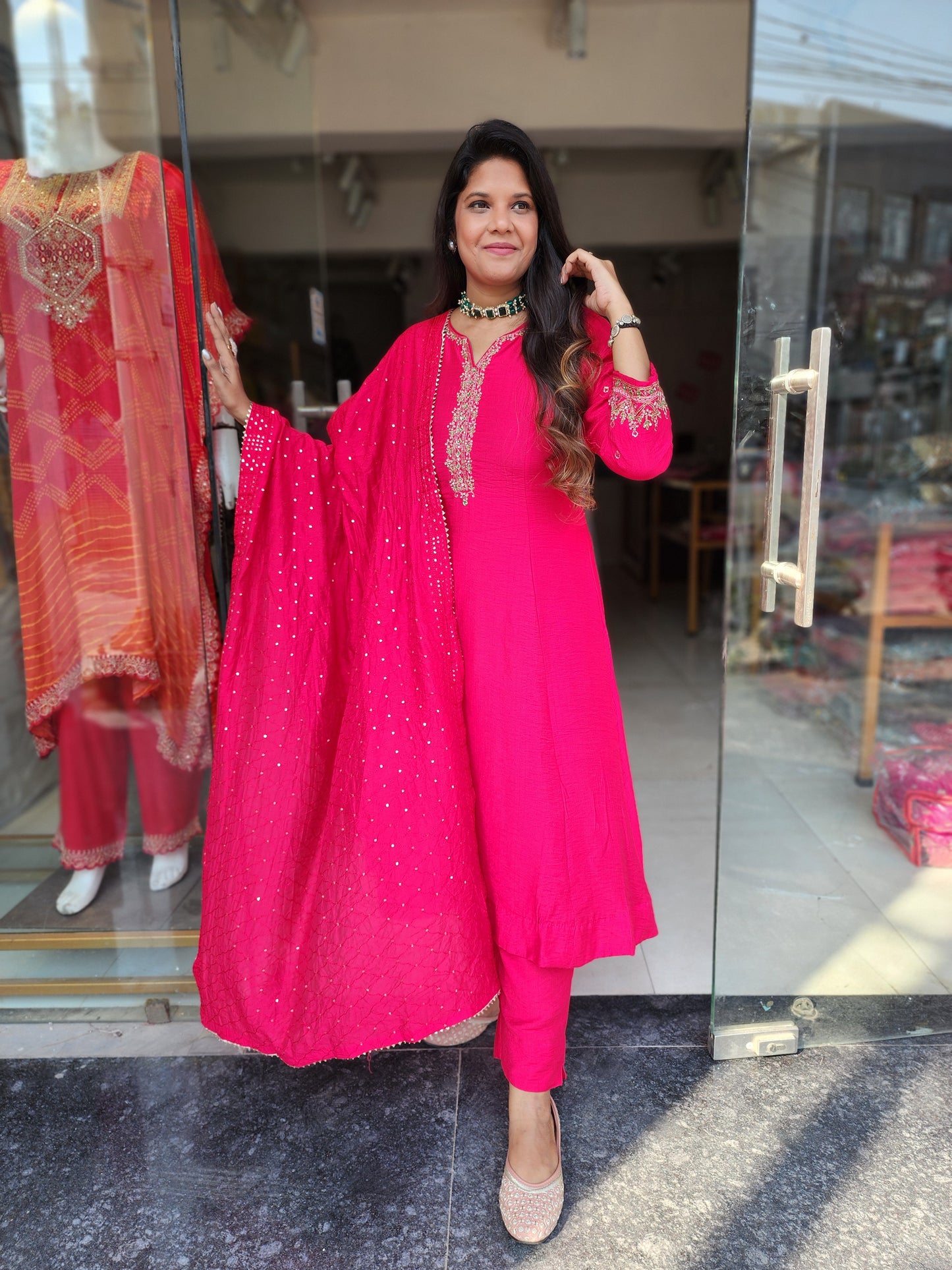 Ruksaar pink hand embroided anarkali suit