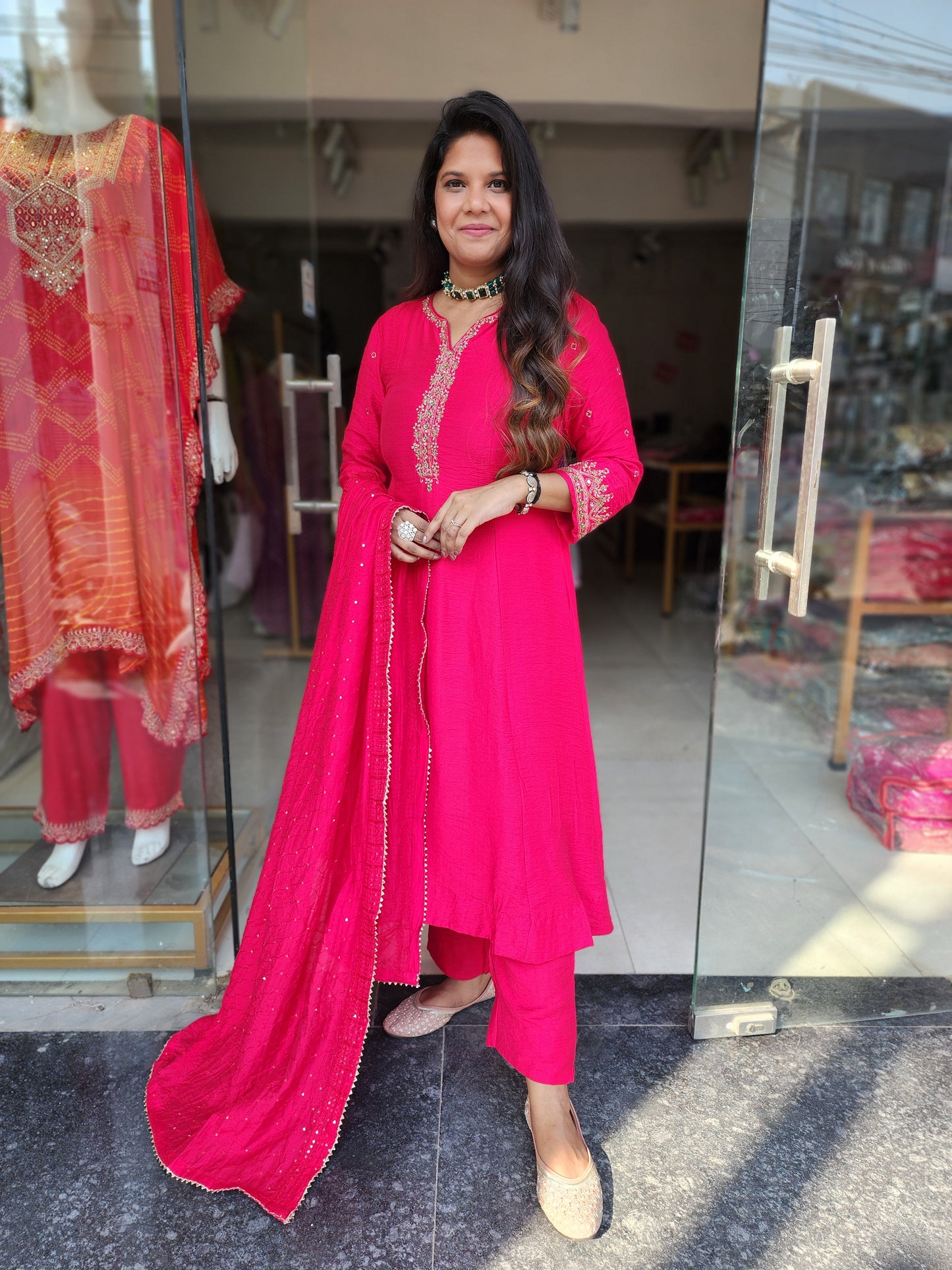 Ruksaar pink hand embroided anarkali suit