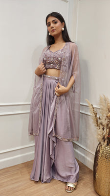 Dilkash Onion 3pc indowestern cowl dress