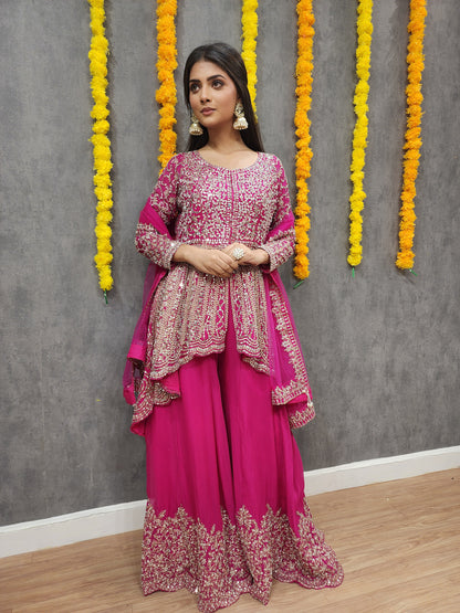 Mannat pink back tale real mirror centre slit suit