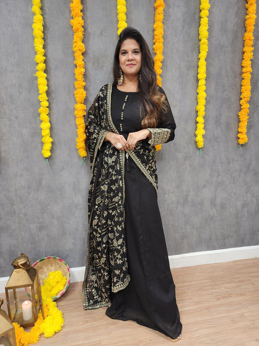 Nazakat black anarkali maxi gown with designer dupatta