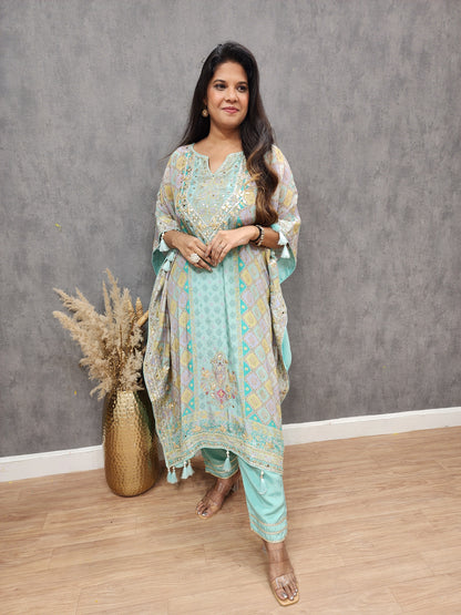 Sky blue Digital print kaftan with gotapatti detailing