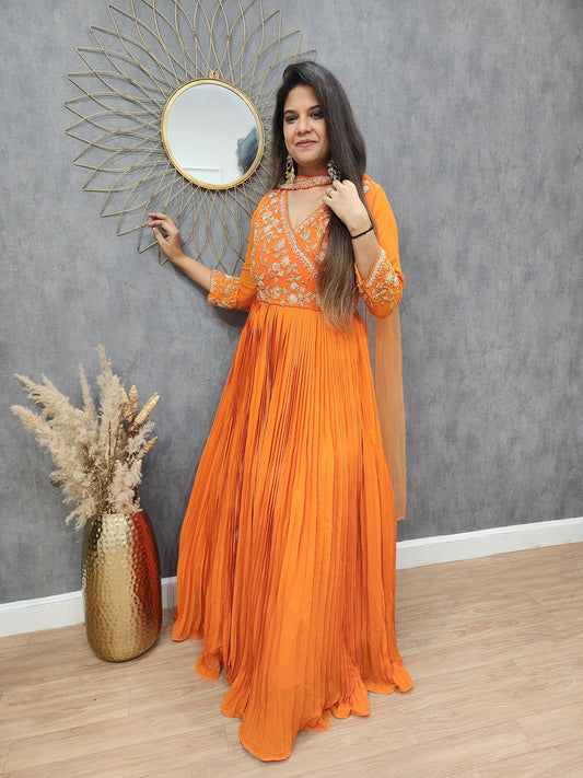 Vibrant orange georgette maxi gown