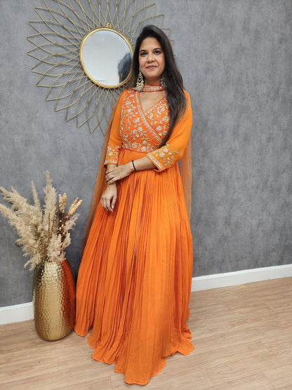 Vibrant orange georgette maxi gown