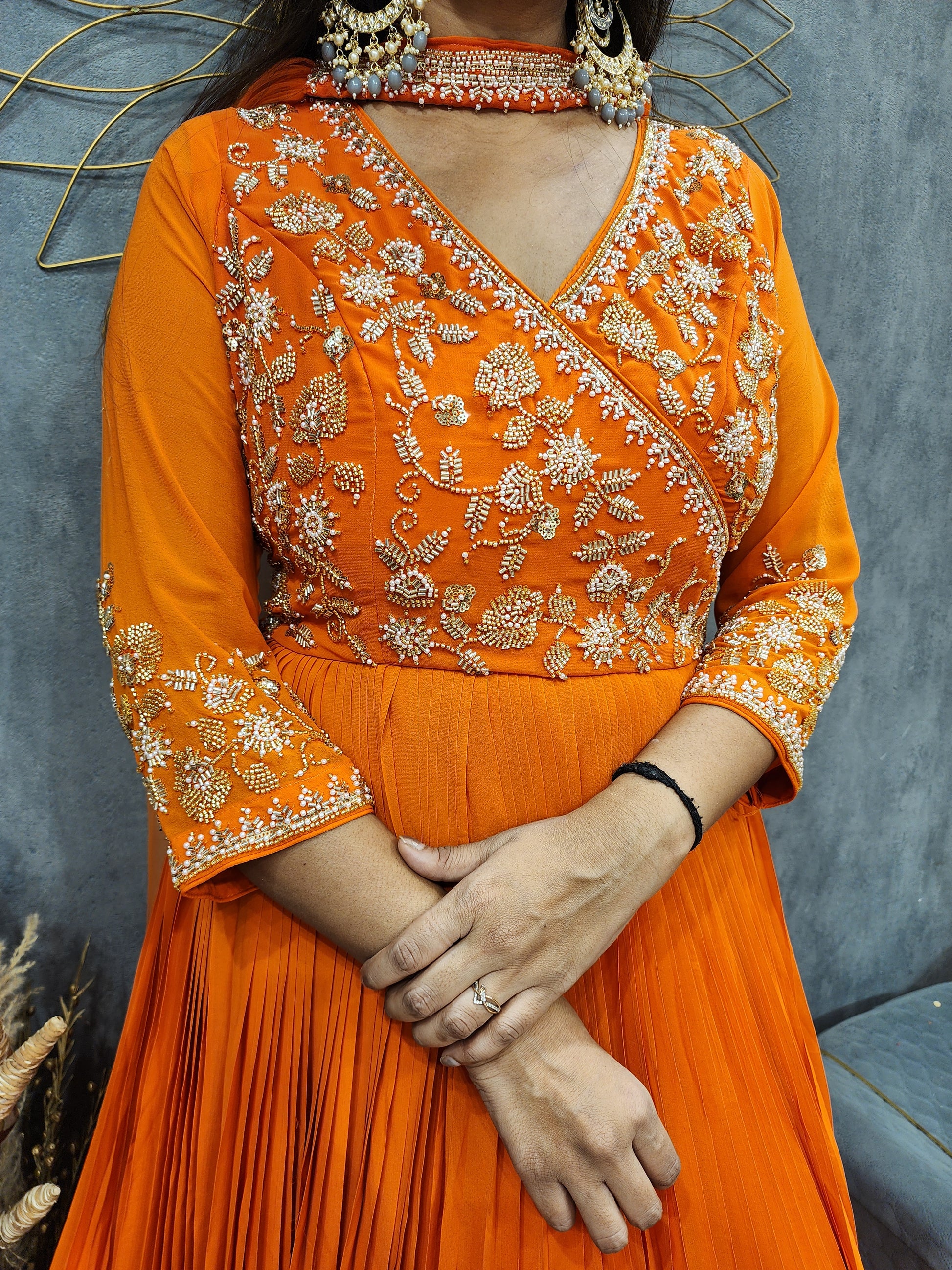 orange georgette dress Orange Georgette Anarkali Suit: Hand Embroidered Anarkali Dress,orange anarkali kurta,simple anarkali dress,festive outfit,handwork kurta us