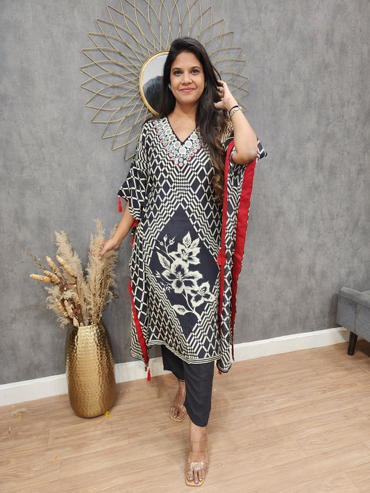 Geometrical print v-neck real mirror kaftan set