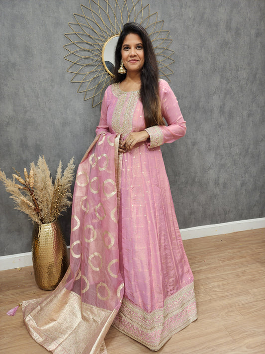 Khwab Pink weaving Embroided anarkali suit