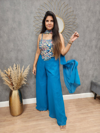 Kareena blue 3pc indowestern divider dress