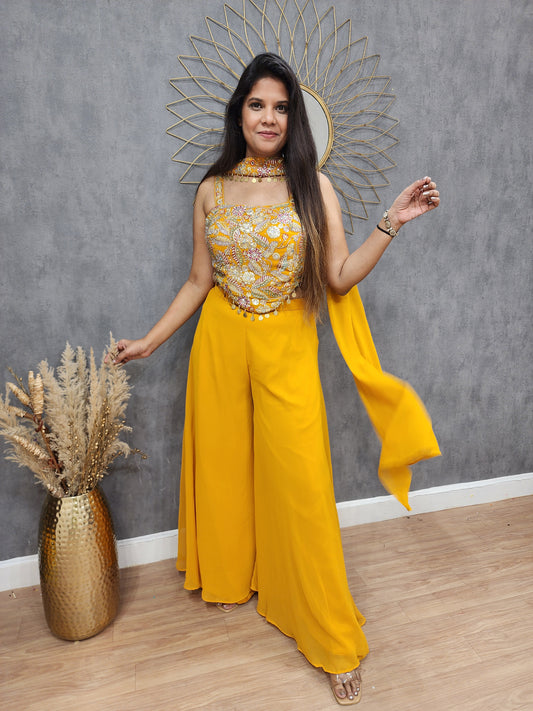 Kareena turmeric yellow 3pc indowestern divider dress