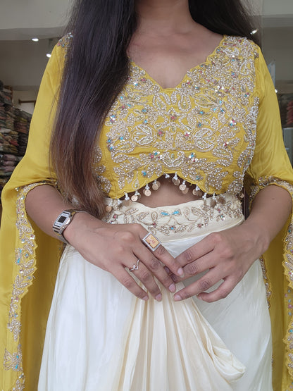 Jeenat yellow creme cowl dress