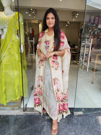 Digital print gown with cape