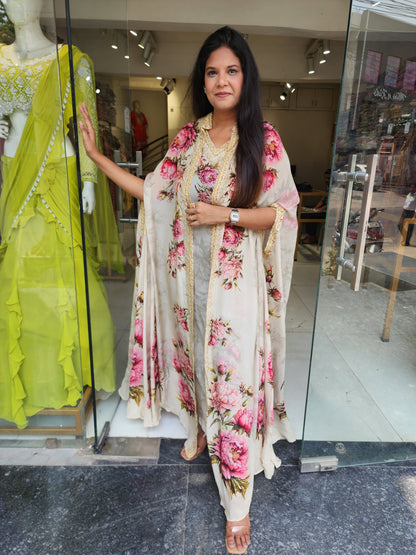 Digital print gown with cape