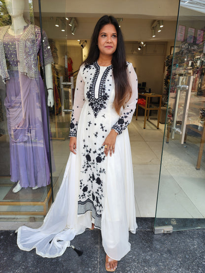 Muskan Off white flary maxi gown with plazo