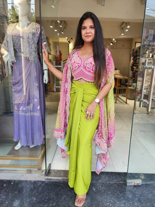 Neon green indowestern cowl dress