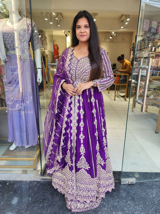 Jannat 2.0 purple centre slit indowestern dress