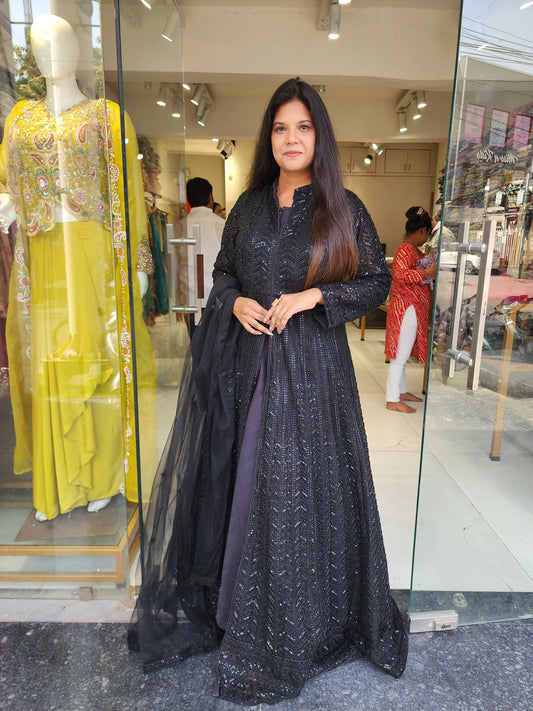 Black centre slit indowestern dress