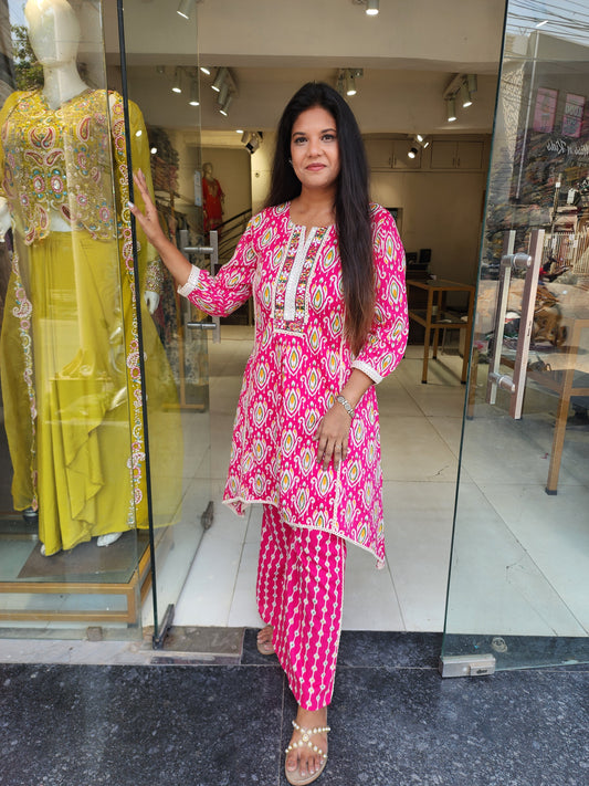 Ikkar print pink cotton co-ord set