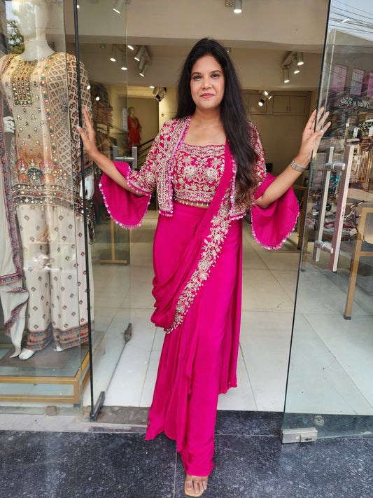 Heer hotpink short jacket drape saree