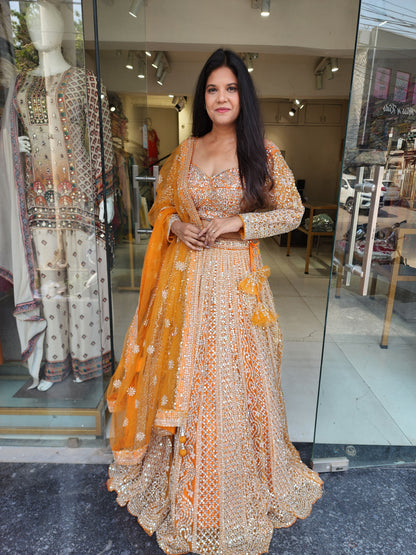 Mannat real mirror orange lehenga
