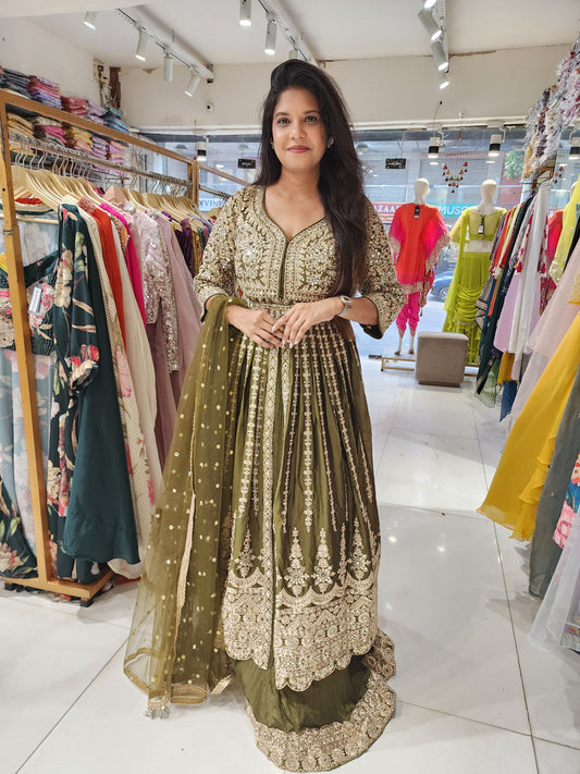 Jannat mehendi green 3pc indowestern dress