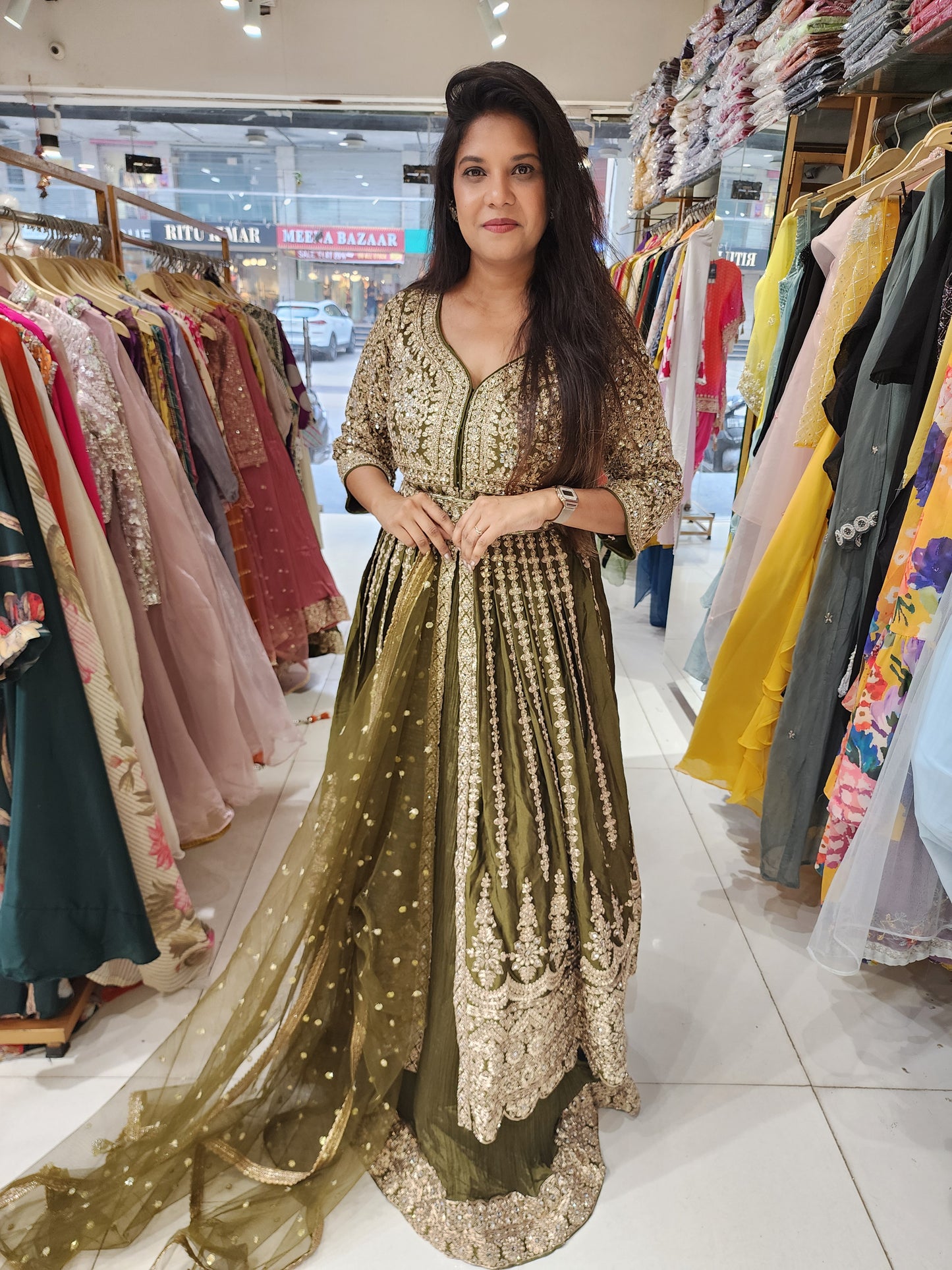 Jannat mehendi green 3pc indowestern dress