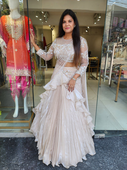 Mahima Ivory jimmy choo drape lehenga
