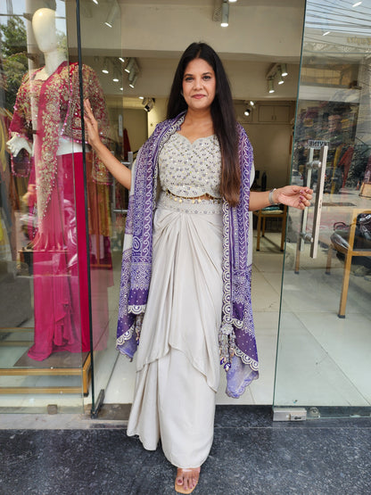 Purple bandhani cape cowl dress