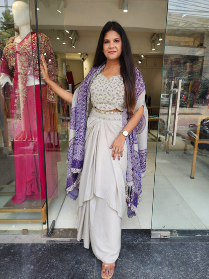 Purple bandhani cape cowl dress