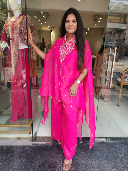 Pink 3pc cape indowestern dress