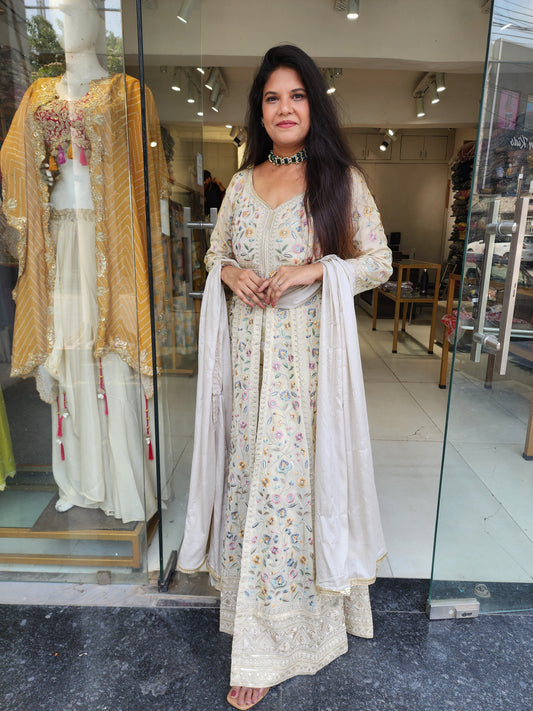 Aishwarya beige centre slit Embroided indowestern set