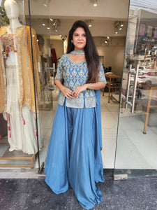 Naina powder blue short koti with plazo