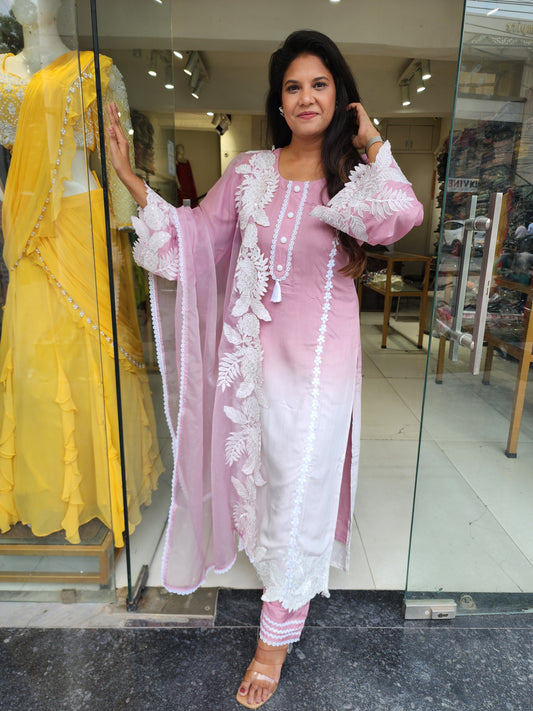 Ombre pink straight leafy suit