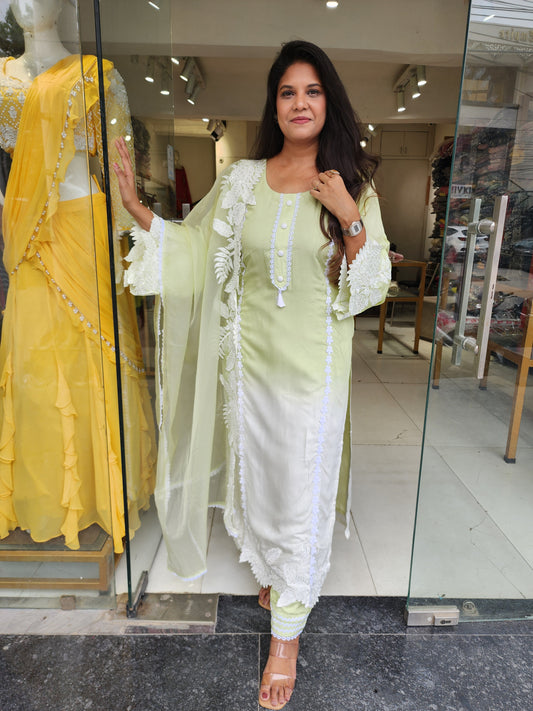 Mint green ombre leafy straight suit
