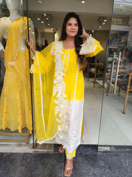 Ombre yellow leafy straight suit