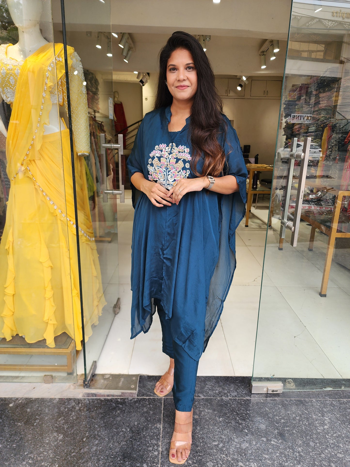 Teal blue 3pc indowestern co-ord set