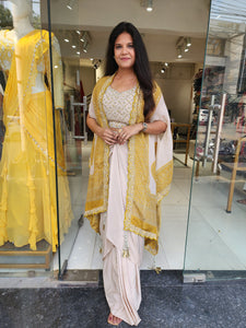 Mustard bandhani cape 3pc indowestern dress