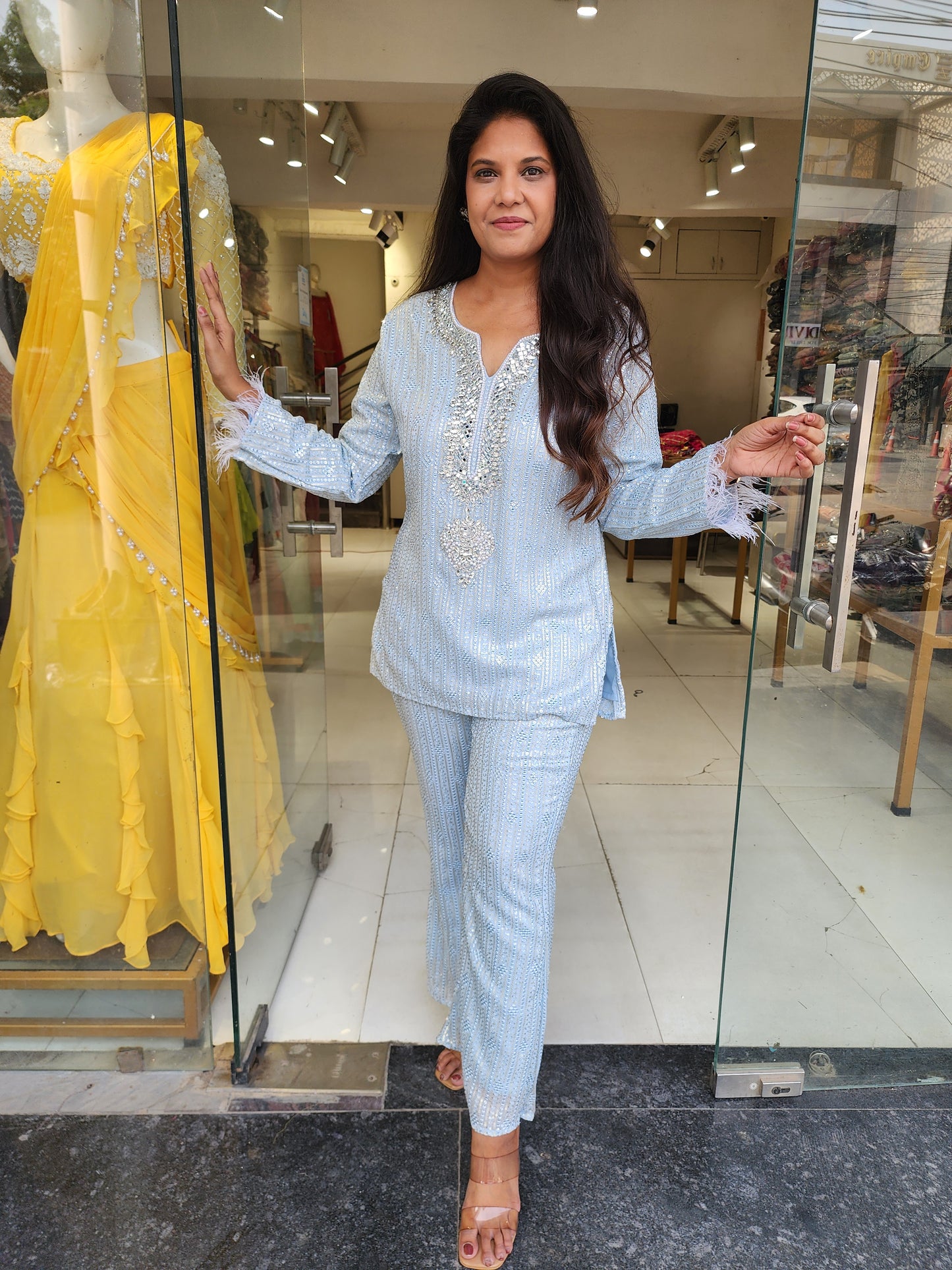 Ice blue Embroided co-ord set