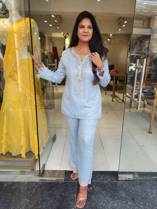 Ice blue Embroided co-ord set